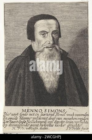 Portrait de Menno Simons, Jan van de Velde (II), 1623 - 1641 tirage Portrait de Menno Simons, chef des mennonites (baptistes). Gravure sur papier Haarlem Banque D'Images