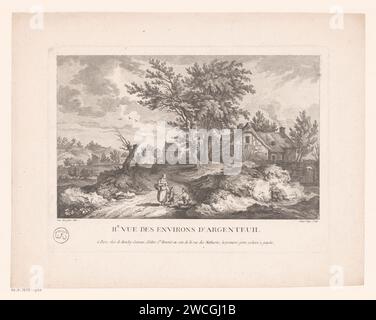 Paysage avec une ferme et des figures le long d'un chemin, Jeanne Deny, d'après Louis Joseph Masquelier, 1759 - en ou après 1815 imprimeur : Franceafter dessin par : Francepublisher : Paris papier gravure paysages. route, chemin. ferme ou maison solitaire dans le paysage. mendiant Banque D'Images