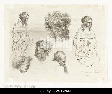 Feuille d'étude avec des têtes et des corps de femmes, D. van den Bosch, 1817 imprimer gravure sur papier pays-Bas Banque D'Images