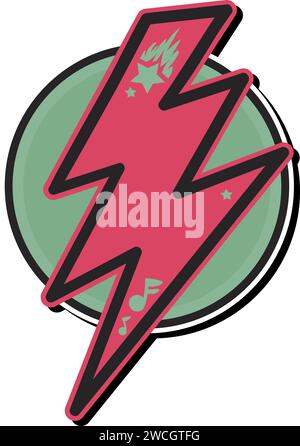 Logo emblème coloré de Electric Lightning Discharge. Modèle de badge pour slogan et marque de nom contre de fond rond. Vecteur moderne isolé sur WHI Illustration de Vecteur