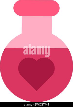 Love chimie liquide dans le vecteur d'icône de flacon en verre. Mélange de boisson chimique dans le tube de laboratoire décoré coeur. Saint Valentin vacances d'hiver pour lovel Illustration de Vecteur