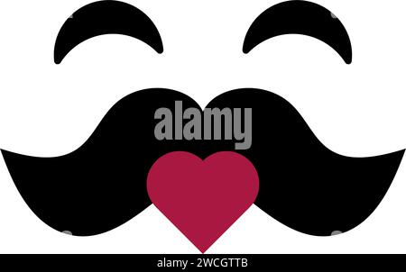 Le macho mexicain moustaché rose envoie un autocollant LGBTQ air baiser en forme de cœur. Homme emoji avec une moustache épaisse. Vecteur Valentine plat de couleur rose simple ico Illustration de Vecteur