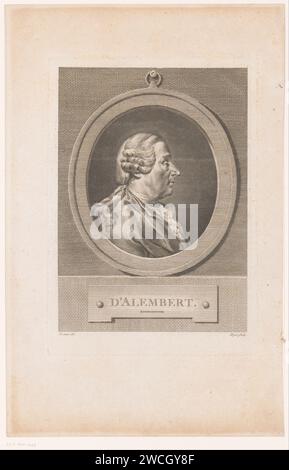 Portret van Jean le rond d'Alembert, Simon Charles Miger, après Restout, 1746 - 1820 impression papier gravure / gravure de personnages historiques Banque D'Images