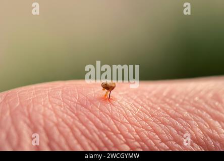 piqûre d'abeille en gros plan collé dans la peau humaine après avoir été mordu par un insecte dangereux Banque D'Images