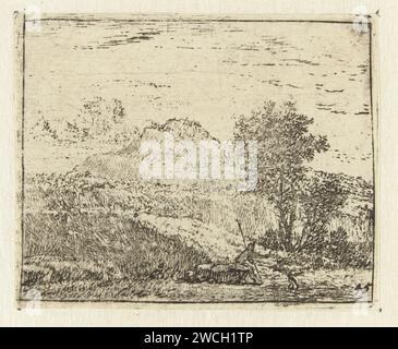 Paysage italianisant avec berger et chien, Karel du jardin, 1652 - 1659 imprimer pays-Bas papier gravure (haute) colline Banque D'Images