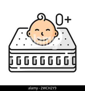 Matelas orthopédique de lit pour bébé tout-petit avec couverture antibactérienne parfaite pour les bébés. Matelas Vector pour nouveau-né avec couche absorbante, lit de serviette hygiénique Illustration de Vecteur