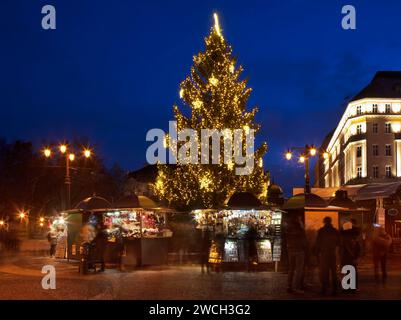 Décorations de vacances de la place Hviezdoslav (Hviezdoslavovo namestie) à Bratislava. Slovaquie Banque D'Images