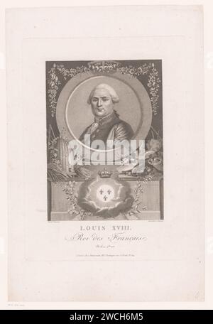 Portrait de Lodewijk XVIII, Auguste Claude Simon Legrand, imprimeur 1815 : Parisafter propre design par : Londonéditeur : Paris gravure sur papier personnages historiques. souverain, souverain Banque D'Images