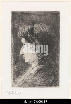 Portrait d'Aleida Schaap, Joseph Israëls, 1863 - 1878 tirage Portrait d'Aleida Schaap, épouse de l'artiste Jozef Israëls, avec bandeau. A gauche en dessous du spectacle : 'Aleida'. gravure du papier Banque D'Images