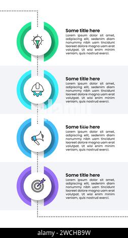 Modèle infographique avec icônes et 4 options ou étapes. Chronologie verticale. Peut être utilisé pour la mise en page de flux de travail, diagramme, bannière, webdesign. Vector illustr Illustration de Vecteur