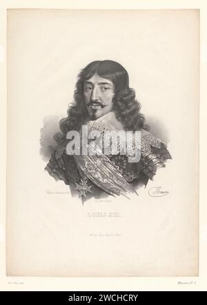Portrait de Louis XIII, roi de France, Nicolas Maurin, d'après Philippe de Champaigne, 1825 - 1842 tirage papier Paris personnages historiques Banque D'Images