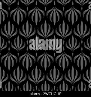 Motif floral sans couture. Texture géométrique élégante rétro avec carreaux Art Nouveau métalliques noirs. Vecteur géométrique décoratif feuilles texture isolée Illustration de Vecteur