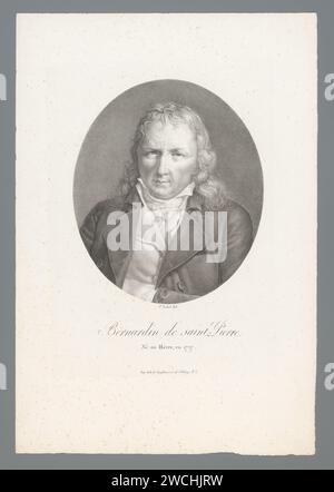 Portrait de l'écrivain Jacques-Henri Bernardin de Saint-Pierre, Jean Pierre Sudre (1783-1866), 1822 estampe Paris personnages historiques Banque D'Images