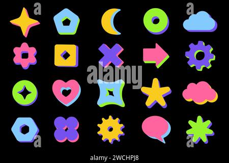 Ensemble de vecteur de formes géométriques rétro abstraites. Figures de base minimalistes à la mode. Bauhaus Memphis élément de design de style parfait pour la bannière, les impressions, les autocollants, le décor. Illustration vectorielle Illustration de Vecteur