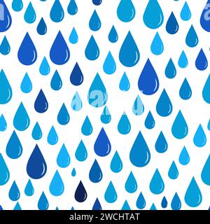 Motif sans couture pluvieux. Gouttes de pluie bleues sur fond blanc. Décoration vectorielle Illustration de Vecteur
