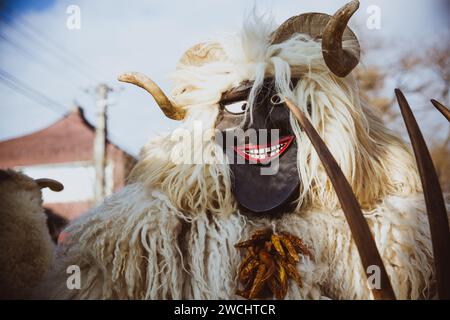 MOHACS, HONGRIE - 11 FÉVRIER 2018 : personnes non identifiées en masque participants au Mohacsi Busojaras, c'est un carnaval pour les salutations de printemps Banque D'Images