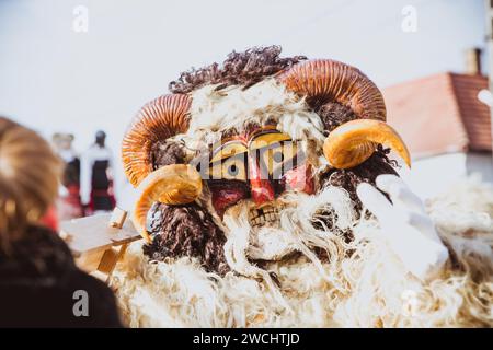 MOHACS, HONGRIE - 11 FÉVRIER 2018 : personnes non identifiées en masque participants au Mohacsi Busojaras, c'est un carnaval pour les salutations de printemps Banque D'Images