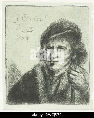 Homme adulte avec chapeau et bâton, Jan Chalon, 1794 imprimer un homme adulte avec chapeau. Un manteau sur son épaule droite. Un bâton dans sa main gauche. Buste vers la gauche. Nord des pays-Bas (peut-être) gravure sur papier / tête de point sec : casquette (+ vêtements pour hommes). morphologie de l'expression humaine (+ mâle adulte (être humain)) Banque D'Images
