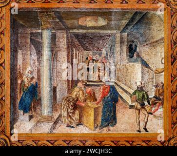 Gesù tra i dottori - affresco - Alessandro Araldi - 1514 - Parma, Convento di San Paolo, appartamento della Badessa Giovanna da Piacenza Banque D'Images