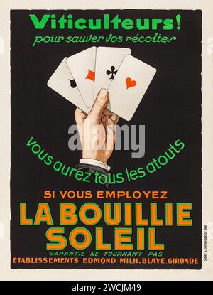 La bouillie Soleil (Etablissements Edmond, 1930s) affiche publicitaire française feat playing cards as. Artiste inconnu Banque D'Images