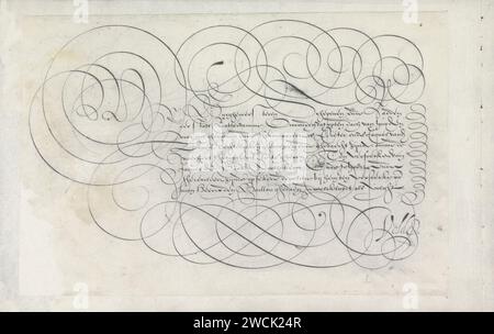 Dessin d'un exemple d'écriture : le Burye Gesteren (...), 1605 dessin dessin calligraphique avec huit lignes de texte en néerlandais : les burghaleesters aldermen et raeden der Stadt Rotterdamme ... Le texte est encadré par curl. Le dessin fait partie d'un album. Papier Rotterdam. stylo à encre / calligraphie calligraphie Banque D'Images