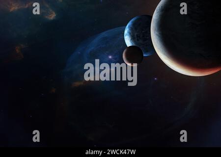 Planètes de l'espace profond dans le système solaire. Éléments de cette image fournis par la NASA. Banque D'Images