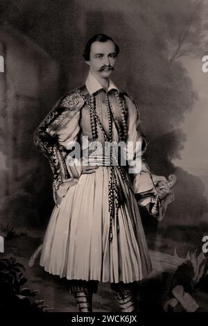 Otto roi de Grèce (né le 1 juin 1815 à Salzbourg, Autriche—décédé le 26 juillet 1867, Bamberg, Bavière [Allemagne]), premier roi de l'État grec moderne (1832-62), qui a gouverné son pays de manière autocratique jusqu'à ce qu'il soit forcé de devenir monarque constitutionnel en 1843. Tentant d'augmenter le territoire grec aux dépens de la Turquie, il échoue et est renversé. Banque D'Images