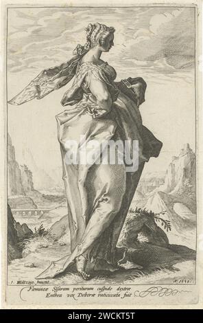 Debora, Jacob Matham (attribué à), d'après Hendrick Goltzius, 1588 imprimer la prophétesse Debora, debout avec une main dans son côté et un livre dans son autre main. Haarlem gravure sur papier de personnes féminines de l'ancien Testament (avec NOM) (pas dans le contexte biblique). Le temps de Deborah et Barak (juges 4-5) Banque D'Images