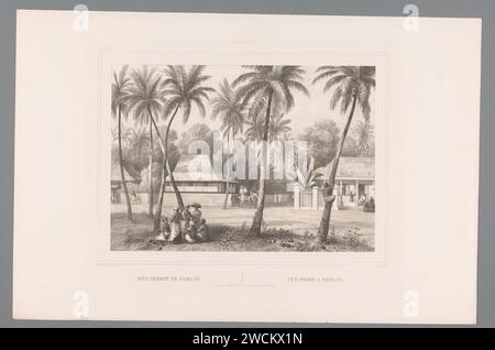 Rue et maisons à Padang, Paulus Lauters, d'après Charles William Meredith van de Velde, c. 1847 imprimer en haut à gauche : pl.xlix. Amsterdam paper Street. Grimper à un arbre Padang Banque D'Images
