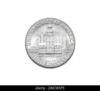 John F Kennedy demi Dollar pièce d'argent bicentenaire 200 ans de liberté salle d'indépendance en dieu nous faisons confiance 1776 - 1976 S revers isolé sur Banque D'Images