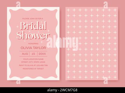 Invitation à la douche nuptiale minimaliste ondulée rose. Modèle d'invitation de fête rétro élégant. Illustration vectorielle Illustration de Vecteur