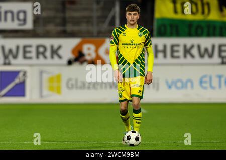 Rotterdam, Nederland. 16 janvier 2024. ROTTERDAM, NEDERLAND - JANVIER 16 : Matteo Waem d'ado Den Haag regarde lors du match de 3e tour de la Toto KNVB Cup entre l'Excelsior Maassluis et ado Den Haag au Sparta-Stadion Het Kasteel le 16 janvier 2024 à Rotterdam, Nederland. (Photo Hans van der Valk/Orange Pictures) crédit : Orange pics BV/Alamy Live News Banque D'Images