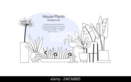 Intérieur confortable ou illustration de magasin de fleurs de contour de plantes d'intérieur. Modèle avec un espace pour votre texte. Illustration de Vecteur