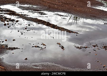 Flaque d'eau réfléchissant le ciel Banque D'Images