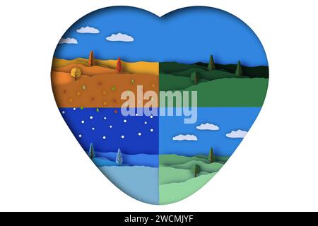 Illustration sur le thème belle bannière de forme en papier de style coupé pour arbre quatre saisons, papier décoratif coupé composé d'éléments de conception quatre saisons Illustration de Vecteur