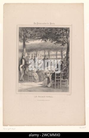 Personnes sur une terrasse au Palais-Royal, Eugène Daudet, pavage papier Paris 1836 tirages, terrasse devant auberge ou restaurant. Loisirs en plein air Palais-Royal Banque D'Images