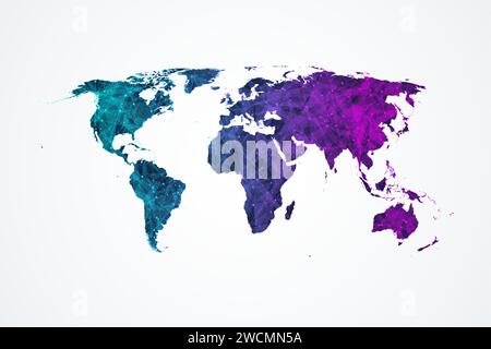 Vecteur de carte du monde avec des points et des lignes de connexions. Réseau mondial connexion Internet carte du monde. Illustration de Vecteur