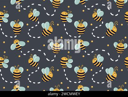 Modèle d'été sans couture avec des abeilles volantes mignonnes Illustration de Vecteur