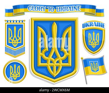 Vector Set pour l'Ukraine, collection d'illustrations isolées de différents symboles de l'ukraine, groupe d'éléments de conception ukrainiens et côtes de vagues décoratives Illustration de Vecteur