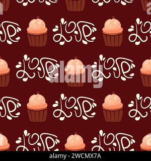 Motif mignon sans couture avec cupcakes de café et l'amour Illustration de Vecteur
