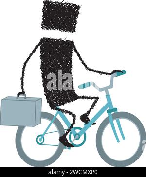 Une figurine en forme de bâton transportant un porte-documents à la main tout en faisant du vélo. Illustration de Vecteur