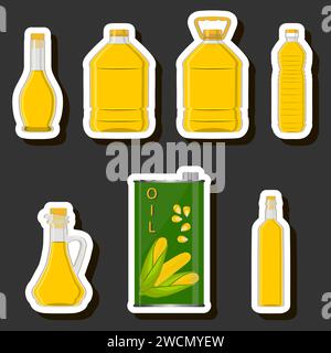 Illustration sur le thème big kit huile dans différentes bouteilles en verre pour la cuisson des aliments, bouteilles en verre composées d'huile utile fraîche à la nutrition de cuisson, huile Illustration de Vecteur