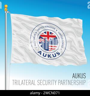 Alliance Aukus brandissant le drapeau, partenariat trilatéral de sécurité pour la région Indo-Pacifique, illustration vectorielle Illustration de Vecteur