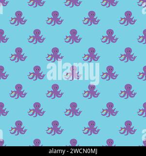 Motif sans couture Octopus sur le fond bleu Illustration de Vecteur