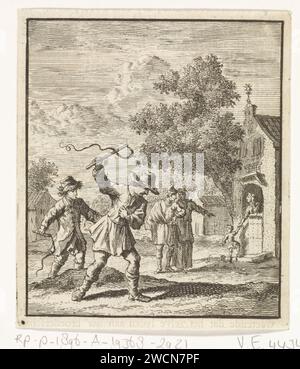 Enfants jouant avec des fouets, Zacharias Chatelain (II), d'après Jan Luyken, 1712 imprimer Amsterdam papier gravure / letterpress impression fouet. jeux et jeux pour enfants Banque D'Images