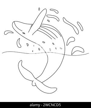 Grosse baleine sautant de l'eau, illustration vectorielle plate de style doodle pour livre de coloriage pour enfants Illustration de Vecteur