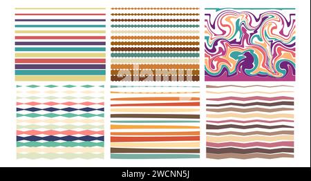 Fond rayé groovy horizontal dans le style des années 70 80. Fond abstrait psychédélique. Ensemble de motifs rétro abstraits dans le style hippie. Vector illustr Illustration de Vecteur