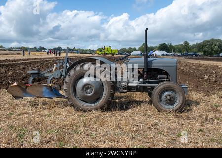 Drayton.Somerset.royaume-Uni.19 août 2023.Un Massey Ferguson TE20 restauré est sur le point de participer à un match de labourage sur un Yesterdays Farming ev Banque D'Images