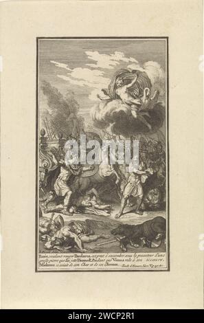 Énée veut sauver le corps de Pandarus, Bernard Picart (atelier ou), après Bernard Picart, 1710 print Énée tente de sauver le corps de Pandarus, mais est gênée par Diomède qui veut lui jeter une pierre. Vénus vient sur un nuage pour le sauver. Dans la marge une légende en français. Amsterdam papier gravure / gravure Énée tente de sauver le corps de Pandarus mais est frappé par une pierre lancée par Diomède ; Vénus vient à la rescousse d'Énée Banque D'Images