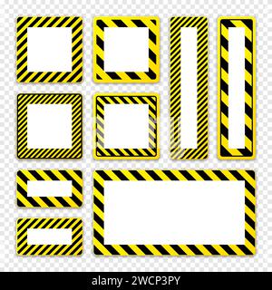 Divers panneaux d'avertissement vierges avec des lignes diagonales. Panneau rouge attention, danger ou attention, signalisation du chantier de construction. Panneau d'avis réaliste, avertissement Illustration de Vecteur